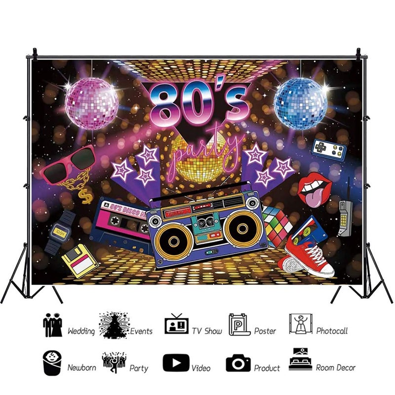 Leyiyi 10x8ft 80's Party Backdrop Music Theme Photography Backdrops Retro Style 80's Neon Eighties Background Hip Hop Rock Music Discoparty Banquet Display Photobooth Props - Image 2